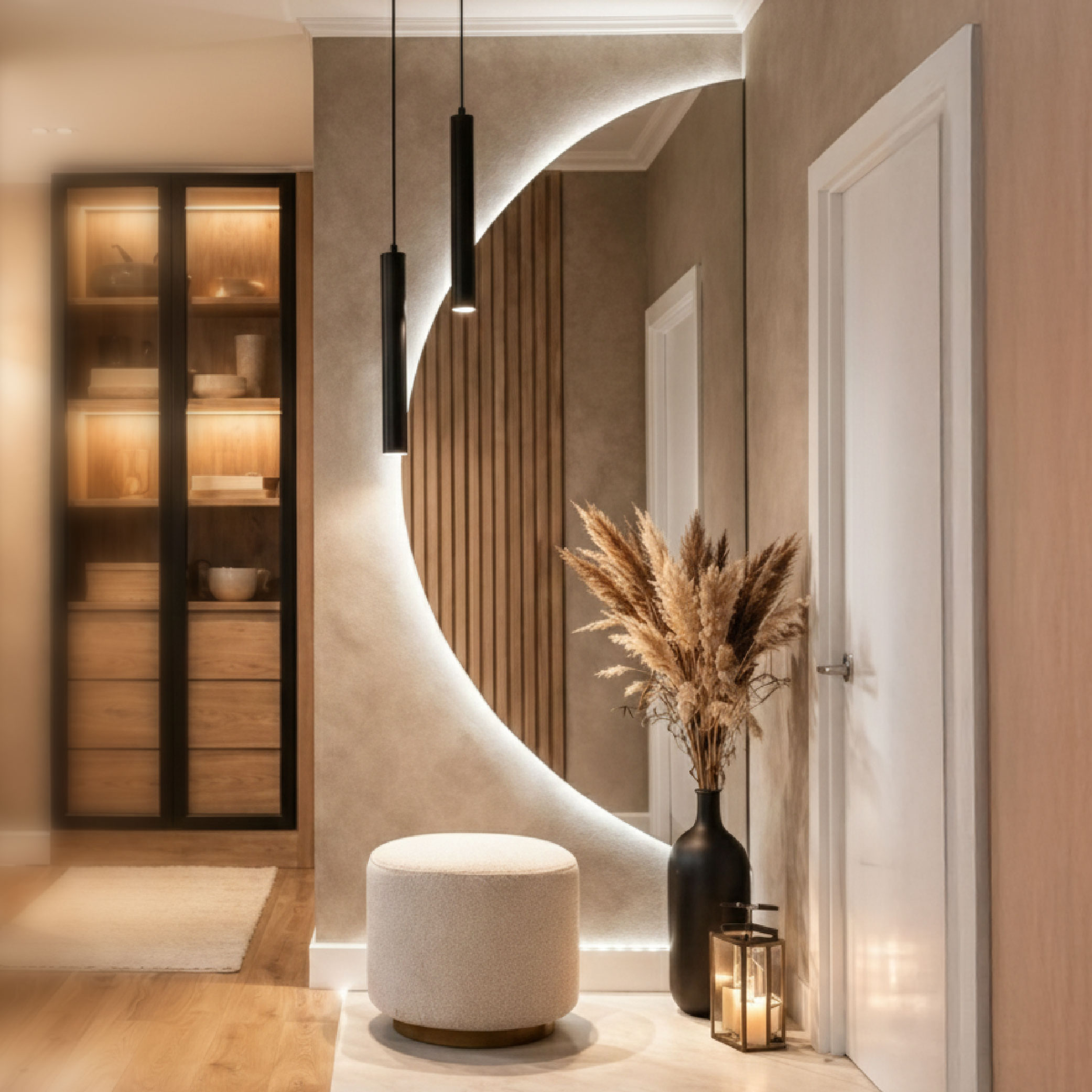 Espejo semicircular LED para pasillo o recibidor con iluminación perimetral